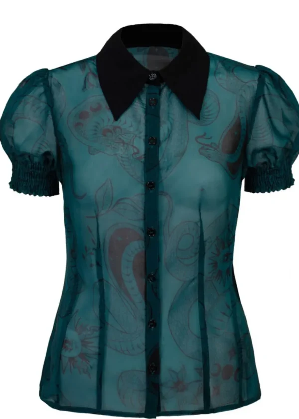Hell Bunny Venom Snake 40's Blouse Green