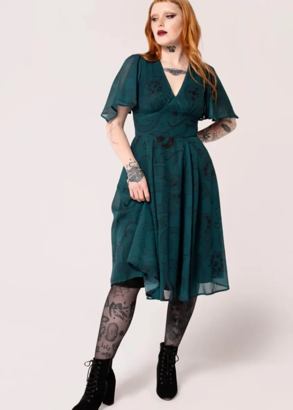 Hell Bunny Venom Snake 70's Midi Dress Green