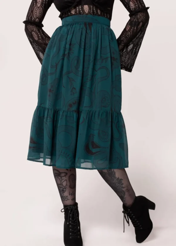 Hell Bunny Venom Snake 70's Skirt Green