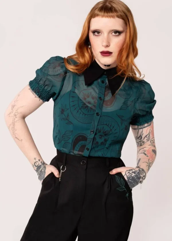 Hell Bunny Venom Snake 40's Blouse Green