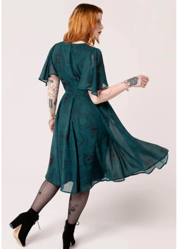 Hell Bunny Venom Snake 70's Midi Dress Green