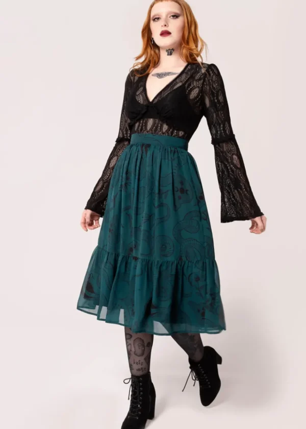 Hell Bunny Venom Snake 70's Skirt Green