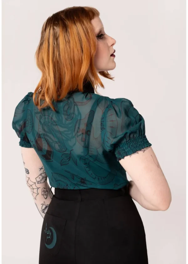 Hell Bunny Venom Snake 40's Blouse Green