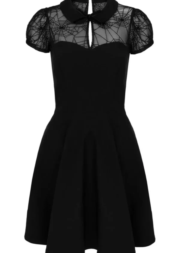 Hell Bunny Viola Spiderweb 40's Swing Dress Black
