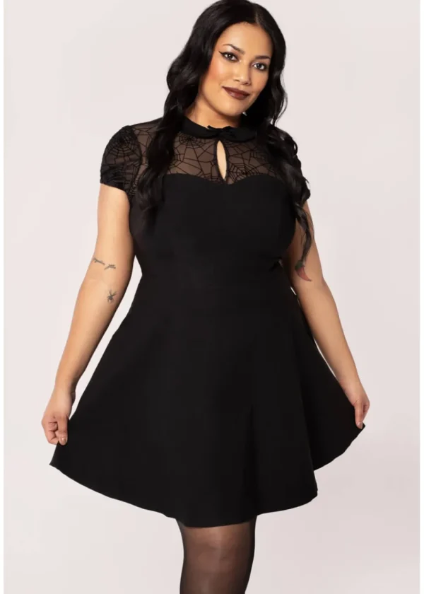 Hell Bunny Viola Spiderweb 40's Swing Dress Black