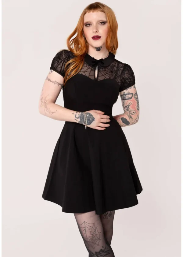 Hell Bunny Viola Spiderweb 40's Swing Dress Black