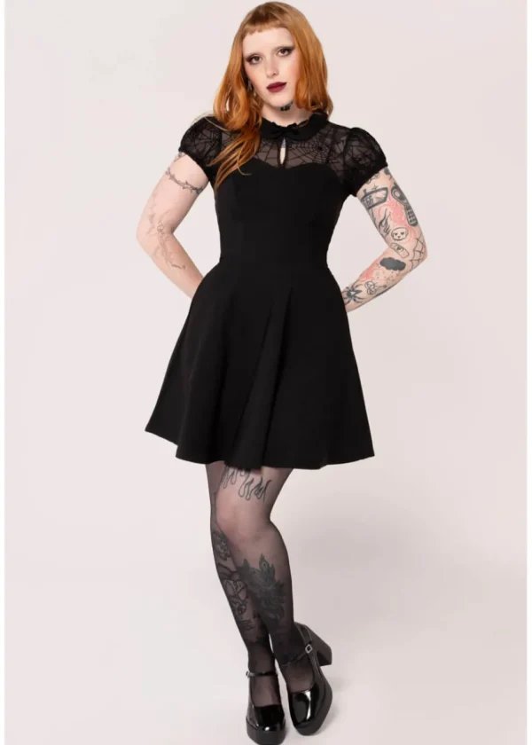 Hell Bunny Viola Spiderweb 40's Swing Dress Black