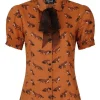 Hell Bunny Vixey Fox 40's Blouse Brown