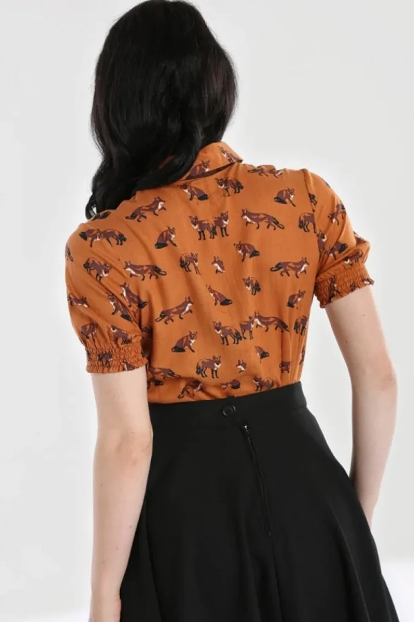 Hell Bunny Vixey Fox 40's Blouse Brown