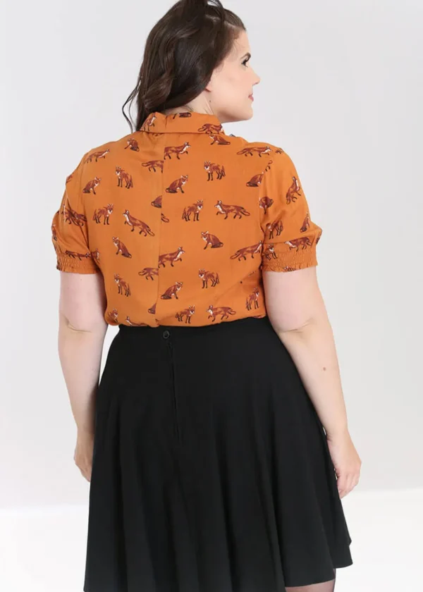 Hell Bunny Vixey Fox 40's Blouse Brown