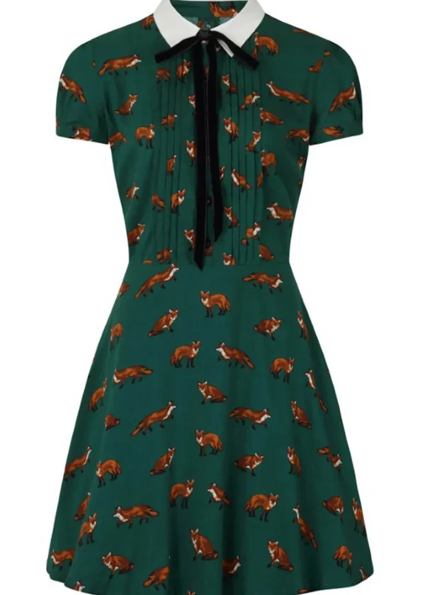 Hell Bunny Vixey Fox 40's Dress Dark Green