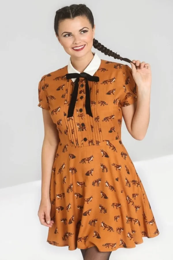 Hell Bunny Vixey Fox 40's Dress Brown