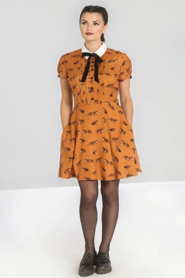 Hell Bunny Vixey Fox 40's Dress Brown
