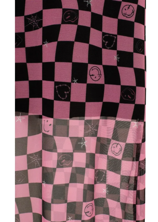 Hell Bunny x Smiley Distortion Mesh Midi Skirt Black Pink