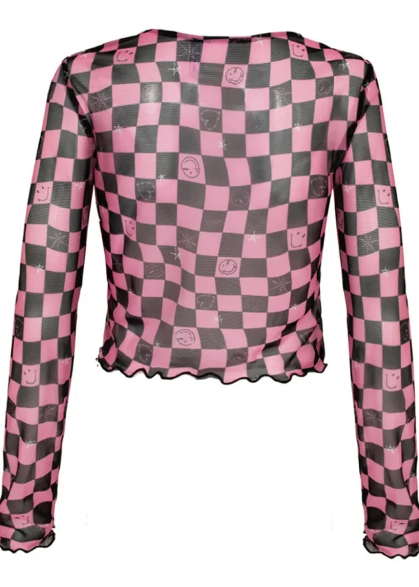 Hell Bunny x Smiley Distortion Mesh Top Black Pink