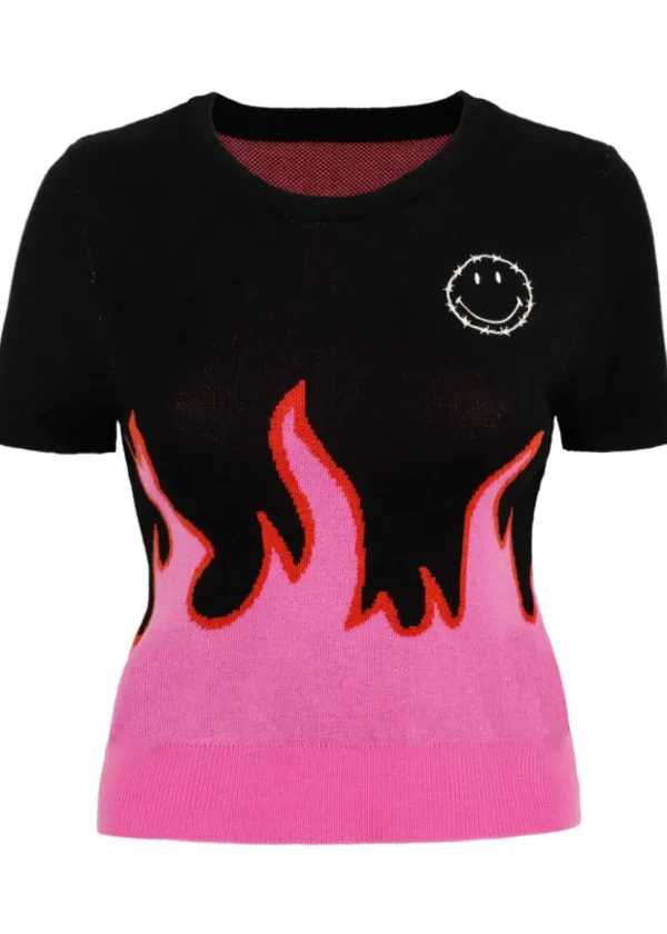 Hell Bunny x Smiley Dylan Knitted Top Black Pink