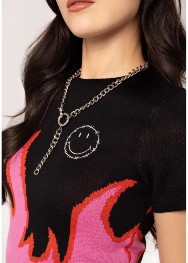 Hell Bunny x Smiley Dylan Knitted Top Black Pink