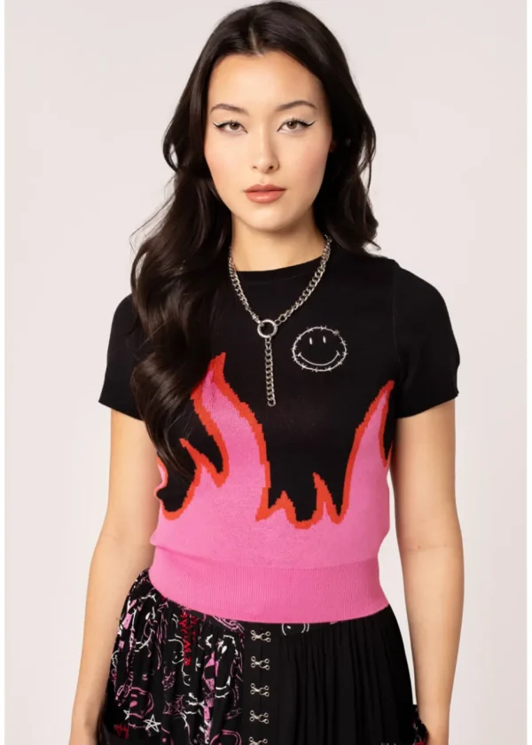 Hell Bunny x Smiley Dylan Knitted Top Black Pink