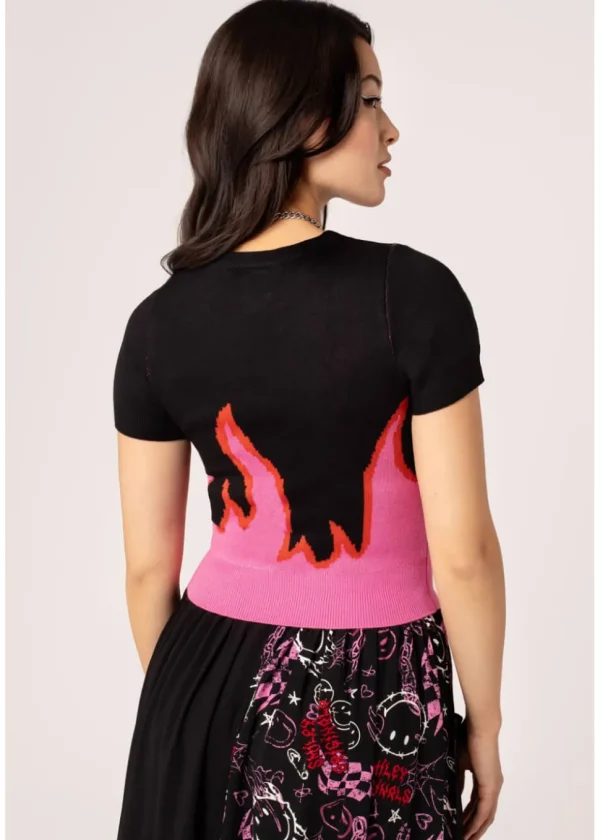 Hell Bunny x Smiley Dylan Knitted Top Black Pink