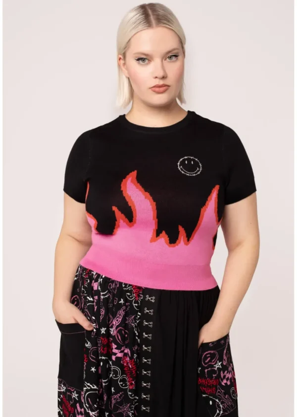 Hell Bunny x Smiley Dylan Knitted Top Black Pink