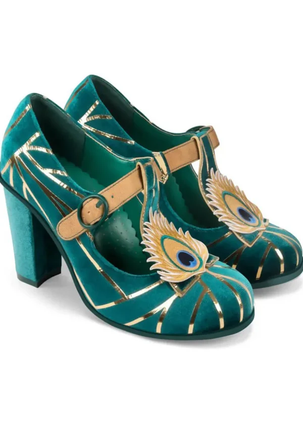 Hot Chocolate Design Peacock Pumps Teal Blue