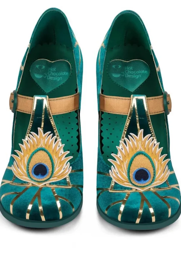 Hot Chocolate Design Peacock Pumps Teal Blue