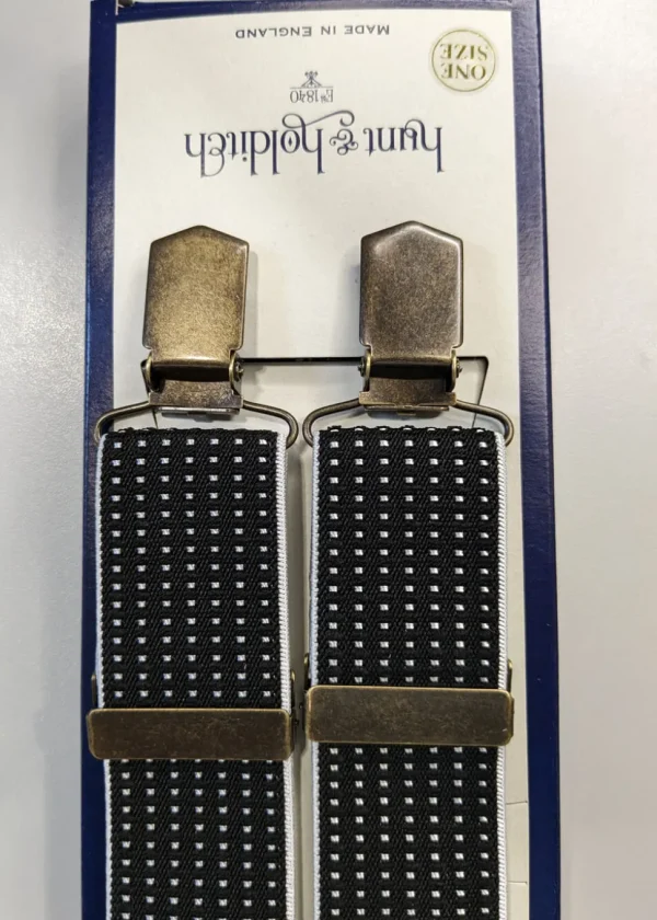 Hunt & Holditch Mini Dot Antique Golden Clips Braces Black White