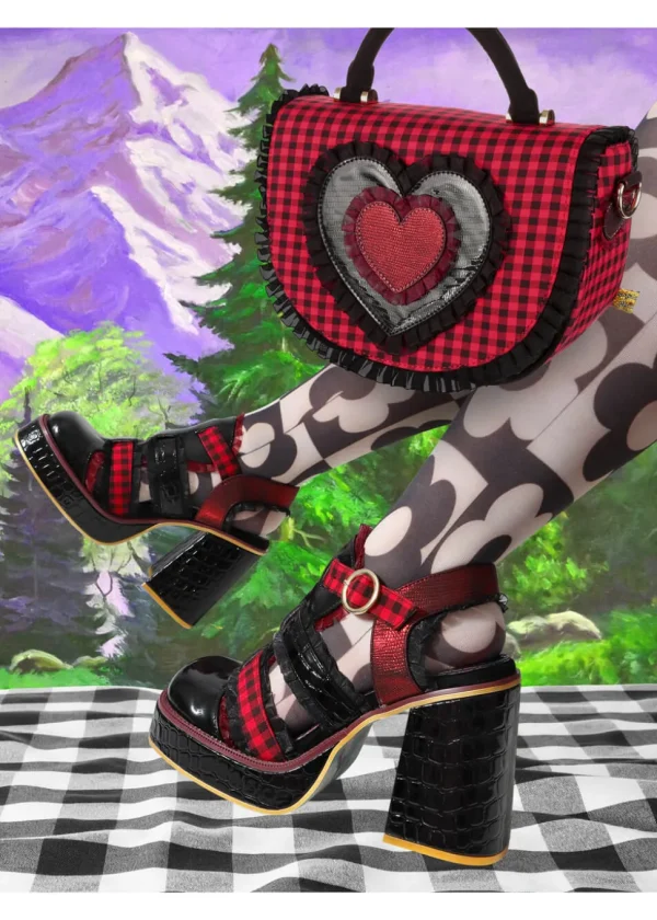 Irregular Choice Easy Breezy Hearts Cinch Bag Black Red
