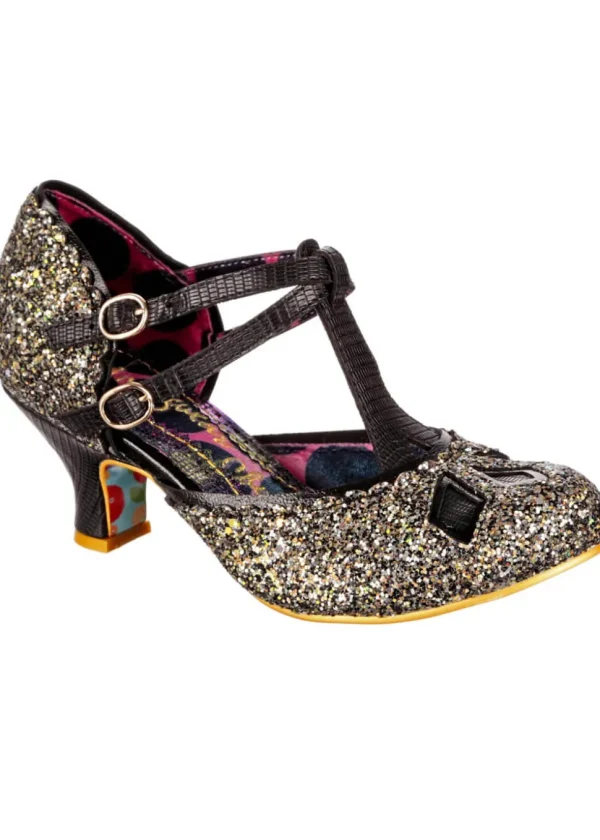 Irregular Choice Golden Age Glitter 20's Pumps Black Gold