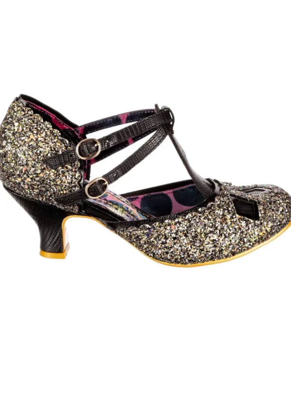 Irregular Choice Golden Age Glitter 20's Pumps Black Gold