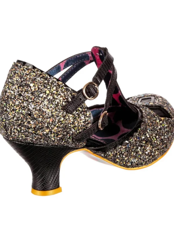 Irregular Choice Golden Age Glitter 20's Pumps Black Gold