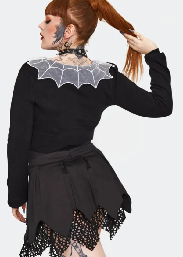Jawbreaker Spider Web Collar 50's Cardigan Black