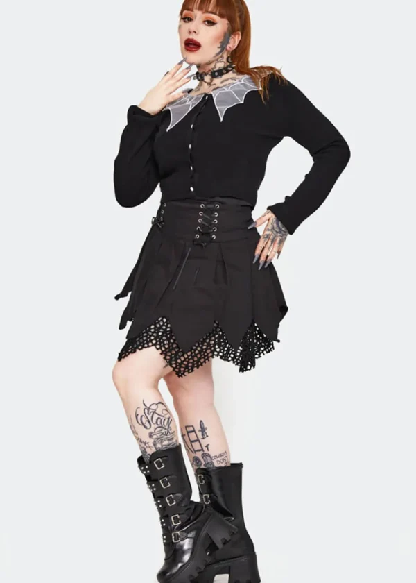 Jawbreaker Spider Web Collar 50's Cardigan Black
