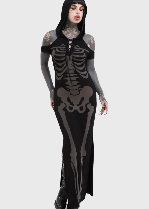 Killstar Catacomb Skeleton Maxi Dress Black