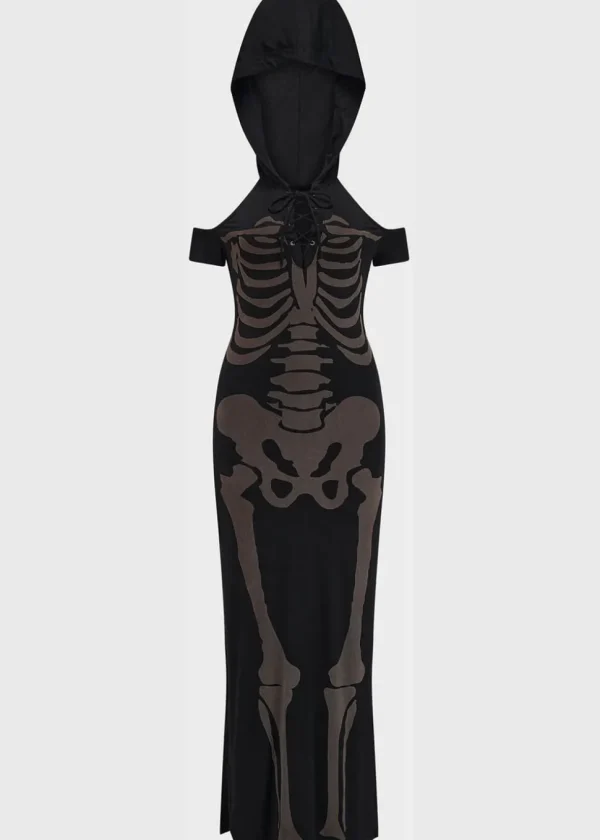 Killstar Catacomb Skeleton Maxi Dress Black