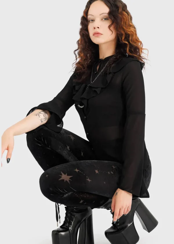 Killstar Coma Star Velvet Leggings Black