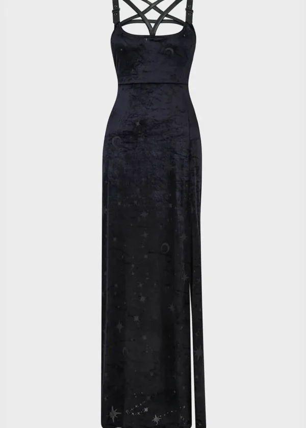 Killstar Coma Star Velvet Maxi Dress Black