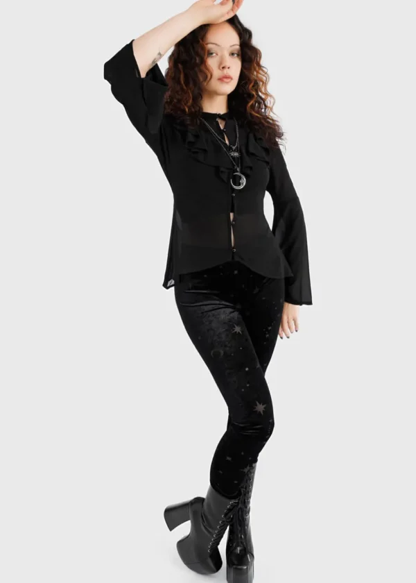 Killstar Coma Star Velvet Leggings Black
