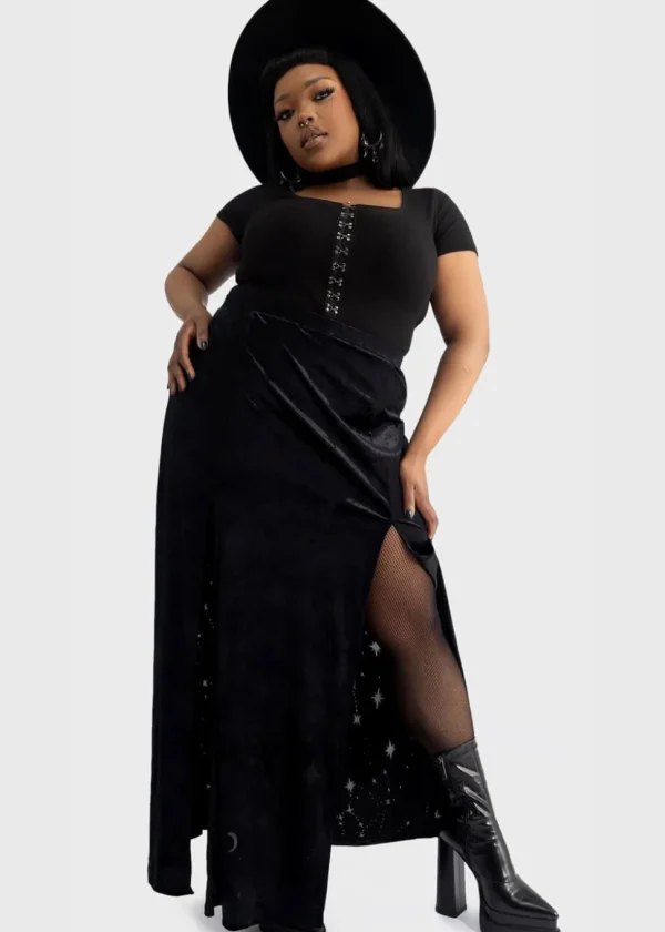 Killstar Coma Star Velvet Maxi Skirt Black