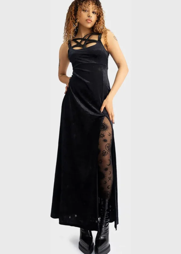 Killstar Coma Star Velvet Maxi Dress Black