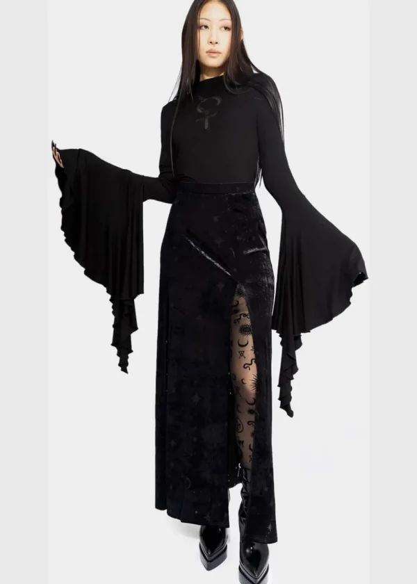 Killstar Coma Star Velvet Maxi Skirt Black