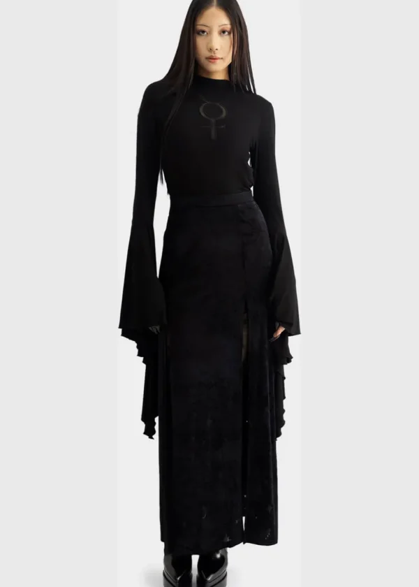 Killstar Coma Star Velvet Maxi Skirt Black