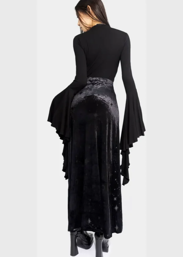 Killstar Coma Star Velvet Maxi Skirt Black