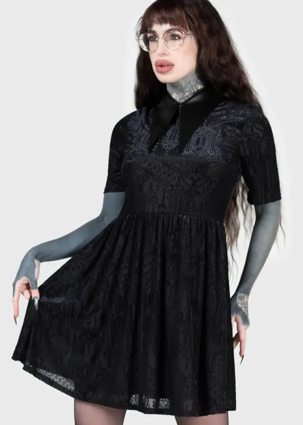 Killstar Convent Cutie Velvet Mini Dress Black