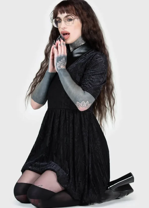 Killstar Convent Cutie Velvet Mini Dress Black