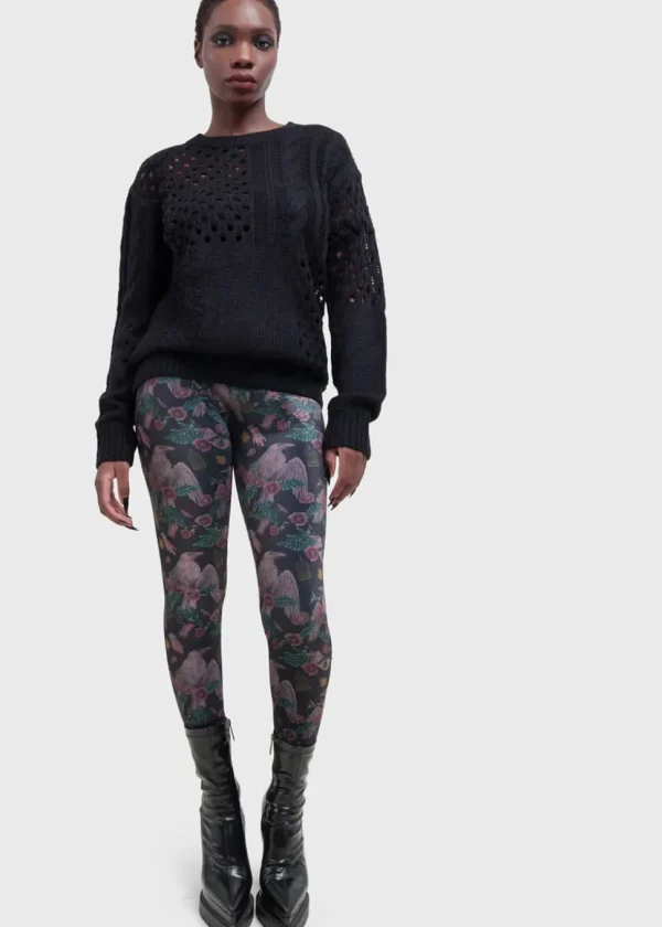 Killstar Corax Raven Velvet Leggings Black