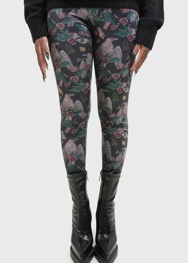 Killstar Corax Raven Velvet Leggings Black