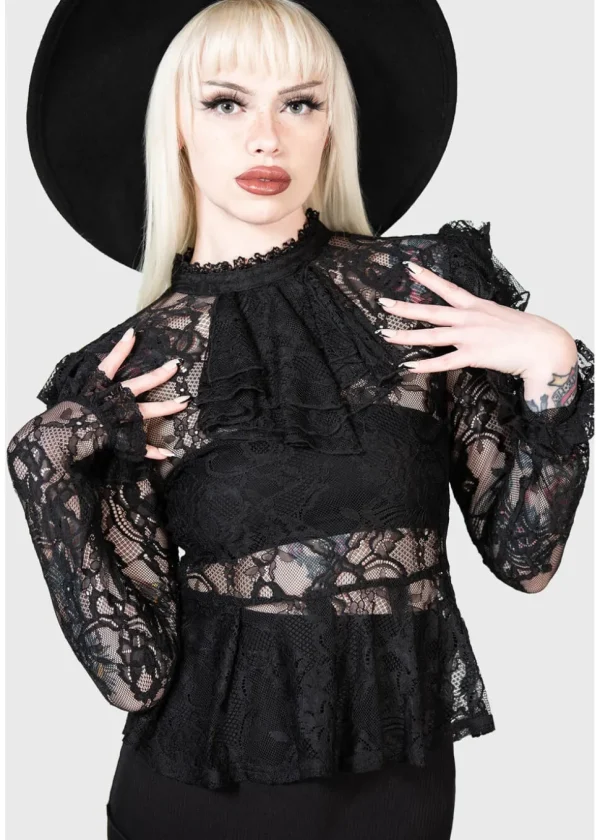 Killstar Fickle Feud Lace Blouse Black