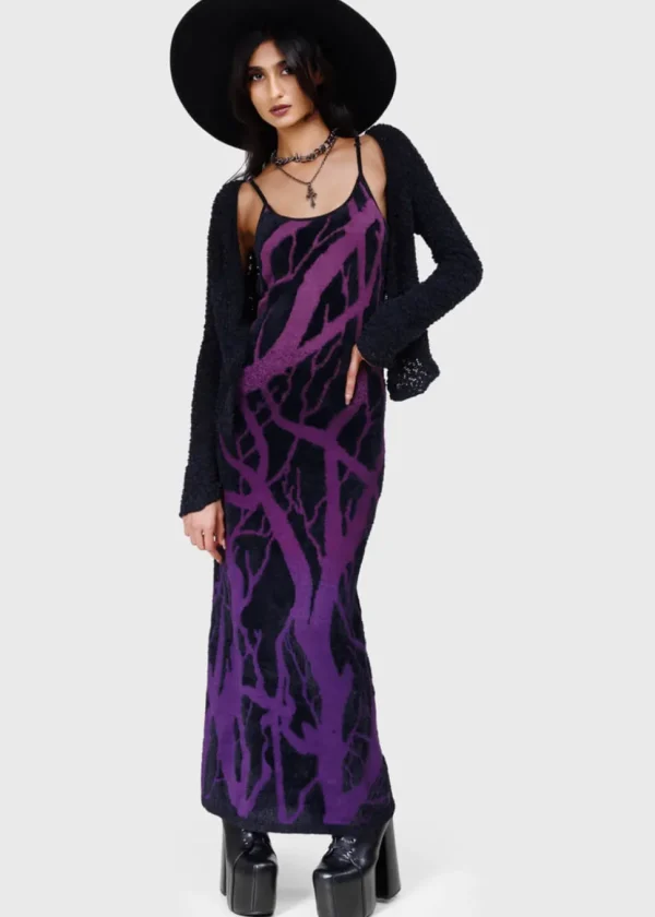 Killstar Forest Knit Maxi Dress Black Purple