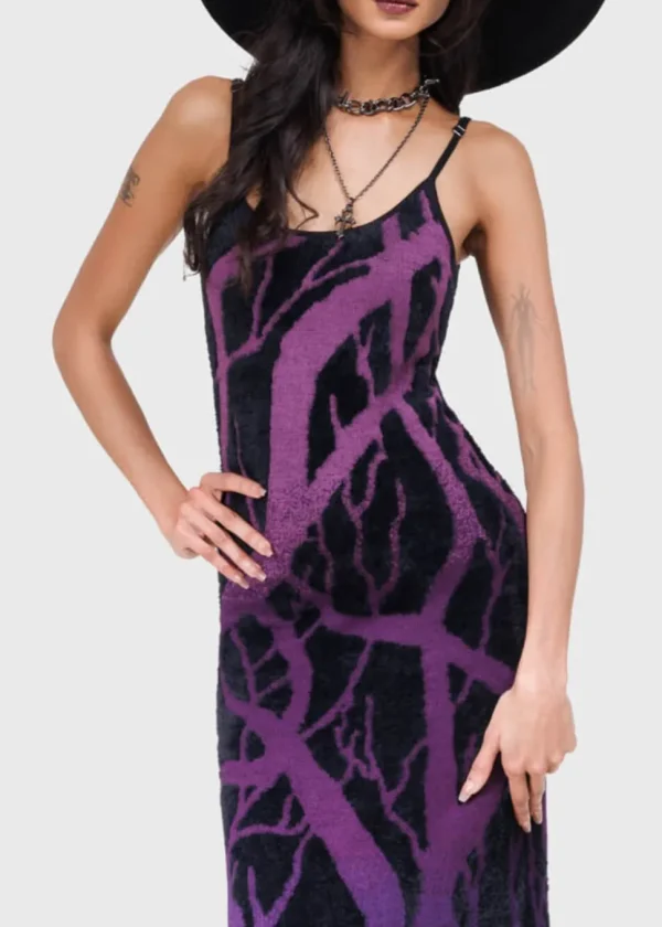 Killstar Forest Knit Maxi Dress Black Purple